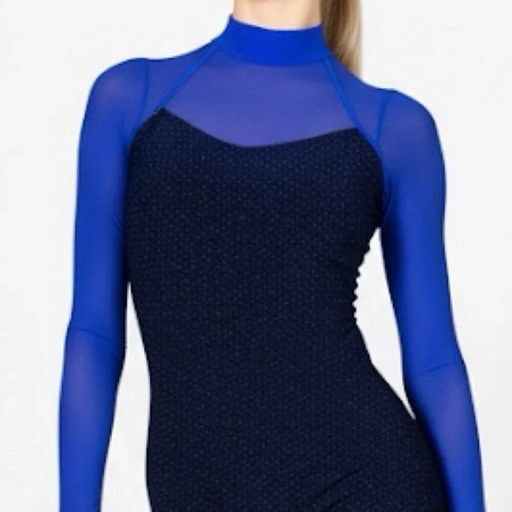 Double Platinum Royal Blue Mesh Long Sleeve Leotard Dance Gymnastics NWT‎ AXS